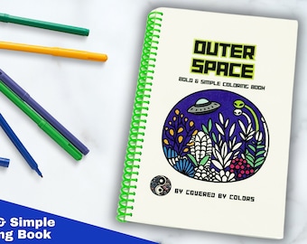 Un livre de coloriage simple et audacieux de l'espace, un livre de coloriage de l'espace, des coloriages sans stress, des coloriages d'extraterrestres, un cadeau à colorier mignon