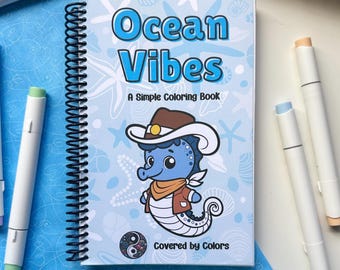 Ocean Vibes Coloring Book Simple Coloring Stress Free Coloring Minimalist Coloring Pages Coloring for Kids Adult Coloring Teen Color
