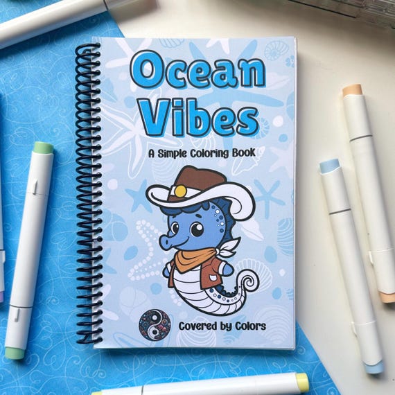 Ocean Vibes Coloring Book Simple Coloring Stress Free Coloring Minimalist Coloring Pages Coloring for Kids Adult Coloring Teen Color