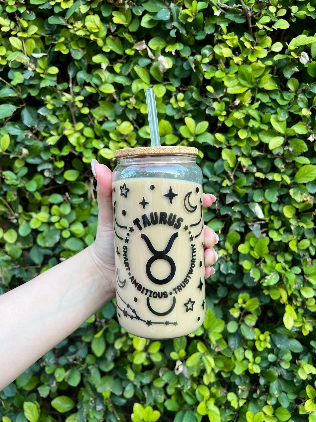 Zodiac Glass Cup, Astrology Glass Tumbler, Personalized Iced Coffee Cup ...