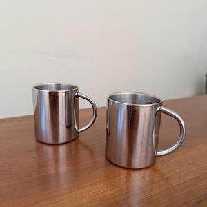 Vintage Minimalist Stainless Steel Mugs: Modernist Coffee Cups, Made in Germany