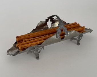 Vintage Italian Ornate Pewter Grissini Holder: Mid-Century Modern Decor