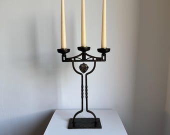 Vintage Jugend Forged Iron Candle Holder, Early 20th Century Candelabra : Antique Home Decor
