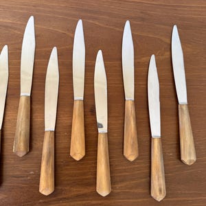 Vintage Mid Century Modern  boxed French 12 piece inox knife set, Modernist tableware, MCM flatware