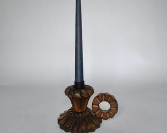 Vintage Brutalist hand carved wooden candle holder- Mid Century Modern design