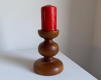 Vintage Mid Century Modern Hand Carved Wooden Candle Holder- Modernist Home Decor