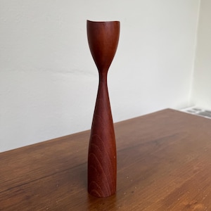 Danish mid-century modern vintage teak wood tulip candle holder