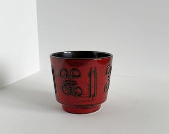 Vintage MCM ILKRA EDEL keramik plantenbak: rood en zwart West-Duits aardewerk
