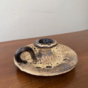 Vintage Mid Century Modern handmade fat lava German ceramic pottery candleholder, MCM lighting, Modernist home decor