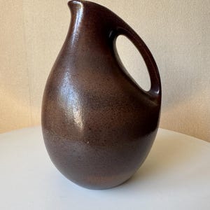 Vintage mid-century handmade brown pottery ceramic vase from Maredsous Belgium with stamp