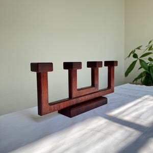 Mid Century Modern Wood Candleholder: Large Brutalist Handmade Candlestick