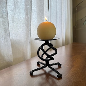 Vintage Mid Century Brutalist Black Wrought Iron Candle Holder