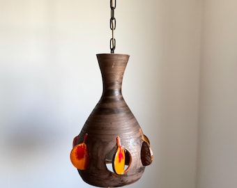Vintage brutalistische handgemaakte keramische Duitse hanglamp, moderne verlichting uit het midden van de eeuw