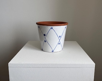 Vintage Handmade and Hand Painted Terracotta Indoor/Outdoor Flower Pot/Planter
