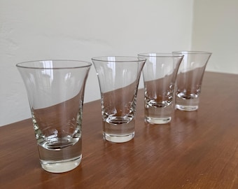 Juego de 4 vasos de licor vintage de mediados de siglo, vajilla modernista, cristalería de bar MCM