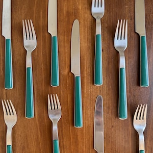 WMF Cromargen Cutlery Set: Mid-Century Modern Green Handle Flatware