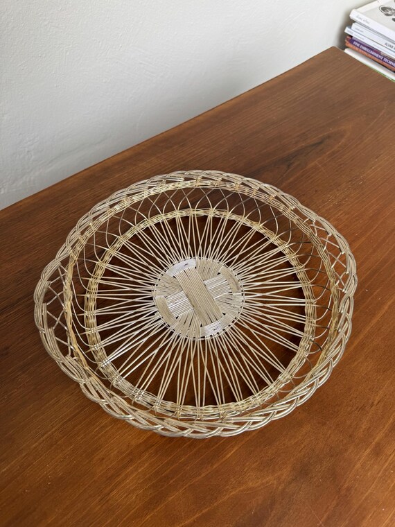 ヴィンテージ編み込みメタルフルーツバスケット、ミッドセンチュリー