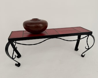 Vintage Mid Century Modern Forged Iron With Tile Side Table/Plant Stand,Modernist Home Decor