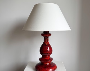 Vintage Modernist Handmade Red Fat Lava Ceramic German Table Lamp, Mid Century Modern Lighting