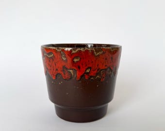 Vintage MCM handmade ceramic fat lava pottery flower planter Mid Century Modern