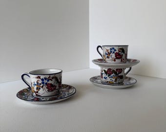 Trio of vintage Mid-Century Modern hand painted Ceramic Coffee Cup Set - MCM Tea Set