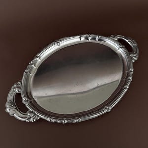 Vintage Stainless Steel Serving Platter: Mid-Century Modern Silver Tray