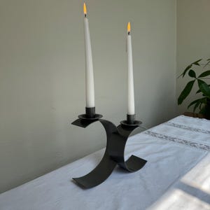 Vintage Brutalist grey candle holder with a patina, Mid Century Modern double candle holder, Modernist candle stick holder