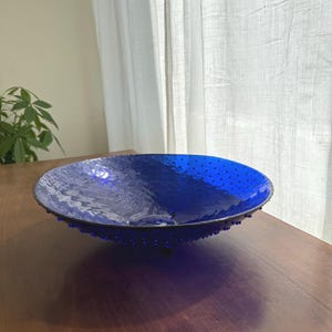 Vintage Mid Cebtury Modern Cobalt footed large decorative bowl, Modernist fruit plate, MCM blue platter