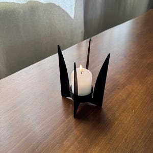 Vintage Brutalist black metal candle holder