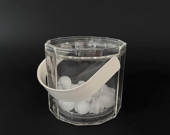 support seau à glace vintage Guzzini clair Lucite Zodiaco clair moderne. Accessoires de bar design italien des années 80