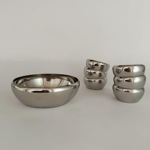A Set of Vintage MCM Stainless Steel Serving Bowls By MOTTA, Mid Century Modern Tableware, Silver Bowls, Modernist Serveware