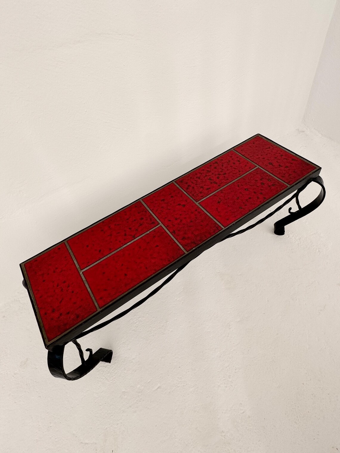 Vintage Mid Century Modern Forged Iron With Tile Side Table/Plant Stand,Modernist Home Decor, foto 4 de 5