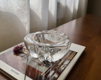 ミッドセンチュリーモダンブルークリスタルボウル：レトロなガラス皿