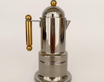 Vintage Italian Inox Stove Top Stainless Steel Espresso Coffee Maker, Mid Century Modern Kitchenware