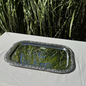 Vintage Baroque style 18/8 stainless steel tray/platter by WMF Cromargen, MCM silver tray, modernist platter