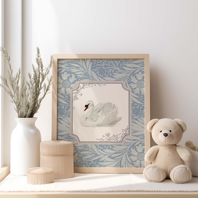 Vintage Swan Nursery Wall Art, Large Printable Wall Art Inspired by
