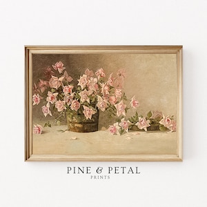 Pink Rose Printable Digital Download, French Vintage Rose Painting, Flower Oil Art, Rose Print, Still Life, Floral Wall Art Decor