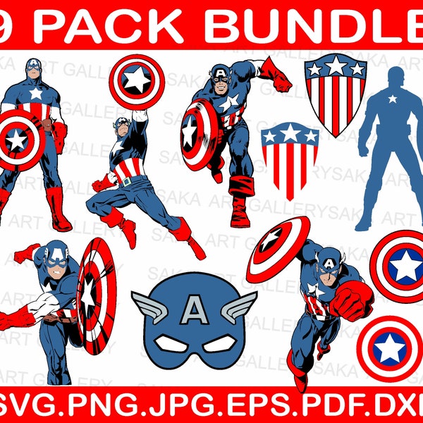 Captain America SVG, superheld SVG, gelaagde bestanden van hoge kwaliteit, SVG-bestanden voor cricut, illustraties, vectorbestanden, stripfiguren