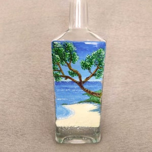 Tropisch strand, zeestrand, gerecyclede drankfles, huishoudelijke decoraties, glazen fleskunstwerken, beschilderde fles