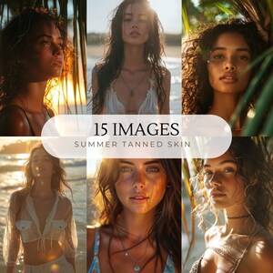 May include: A collection of 15 images featuring women with tanned skin, captured in a natural outdoor setting. The images showcase various poses and expressions, highlighting the beauty of summer tans.