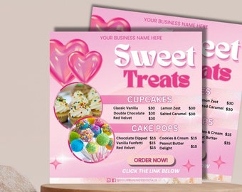 Bageri-flyer, söta godsaker, Canvas-flyer, DIY-flyer, malldesign, smaskigt bakverk, bakrea-flyer, dessert-flyer, färdigbakad tårta, företagsflyer