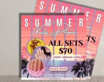 Summer Sale Promo Nails Flyer Wax Nail Book Now Giveaway Discount Flyer Hair Lash Nail Makeup Social Media Instagram Editable Canva Summer
