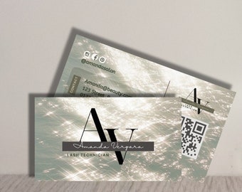 Lash Technician Business Card Canva Template QR Code Luxury Business Card Esthetics Braid PMU Business Cards Lash Tech Glam Business Card