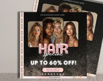 Promo Hair Flyer Lashes Nail Book Now Giveaway Discount Business Flyer Makeup Social Media Instagram Editable Canva Summer Summer Sale DIY