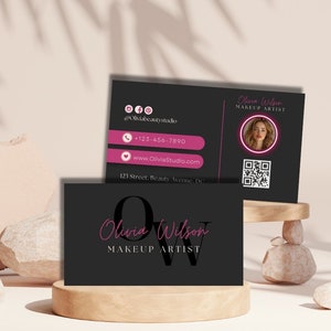 Make Up Artist Visitenkarte Canva Template QR-Code EAesthetics Braid PMU Visitenkarte Lash Tech Nails Glam Hair Stylist Lashes Business Card