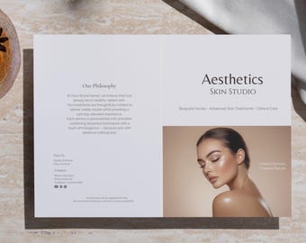 Esthetician Half-Fold Skincare Facial Treatment Spa Booklet Menu Template Price List Beauty Salons Lashes Nails Brochure Med Spas Canva