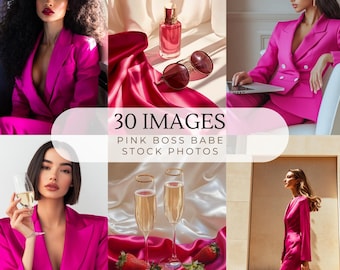 30 Pink Boss Babe Stock Photos AI Feminine Luxury Branding Images Aesthetic Stock Images Photos PLR MRR Melanin Boss Babe Pink
