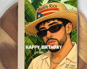 Puerto Rico Hat Man Greeting Card Happy Birthday Tropical Illustration DTMF Father Mother Funny Brother Sister Birthday Greeting Card