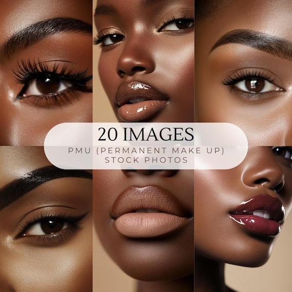 20 PMU Permanent Make Up Beauty Stock Photos Brand Awareness Makeup Salon Lashes Wig Nail Promotion Beige Modern Minimalist PMU Ads AI Model