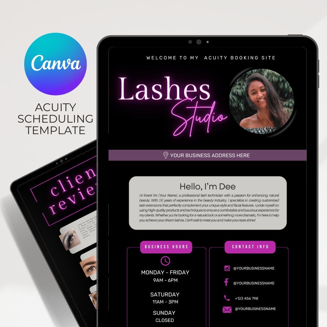 Pink Black Acuity Scheduling Template Lash Tech Branding Booking Site ...